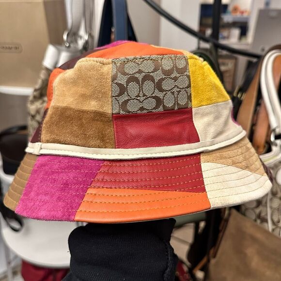 VINTAGE COACH CRUSHER PATCHWORK SUEDE LEATHER SIGNTURE RUST YELLOW PINK SZ S EVC main image 5